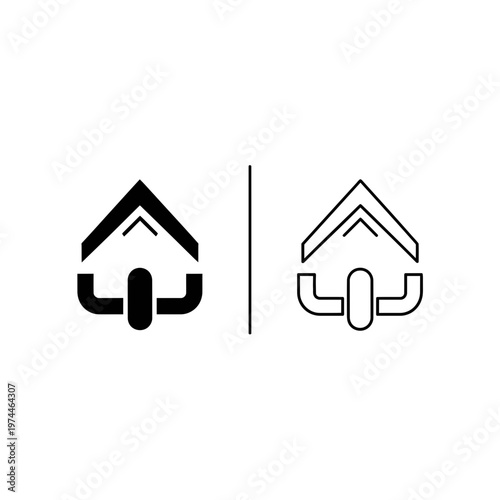 Home icon set representing residential property in solid and outline style with building, property