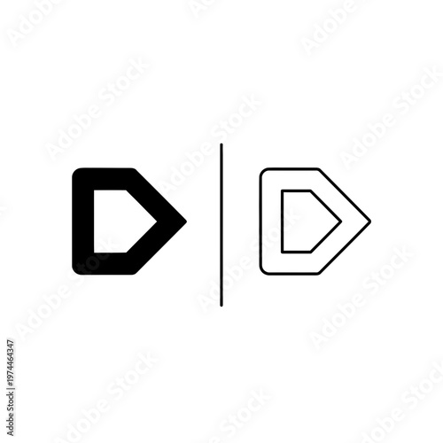 Right pointing arrowhead icon set geometric solid and outline styles with direction, navigation