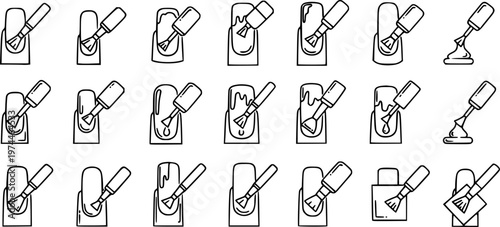 Nail Polish Application Icons - Line Art Set