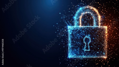 Digital Security Lock Illuminated by Futuristic Network Connections and Dynamic Data Points