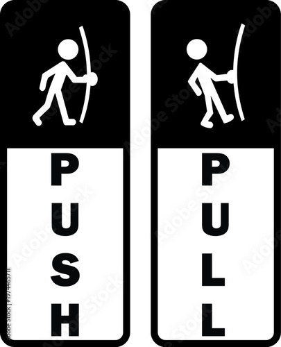 vertical push and pull door sign stickers with human pictogram for entrance and exit instructions