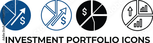 Finance growth success business investment strategy and financial goal achievement icons set