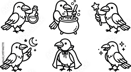Magical crow with potion wand and cape