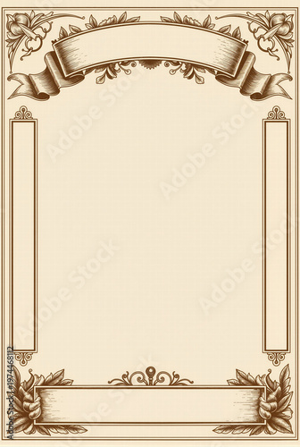 Vintage rectangular frame featuring elegant ornamental borders and delicate floral flourishes for classic wedding invitations luxury certificate design and romantic decorative concepts.