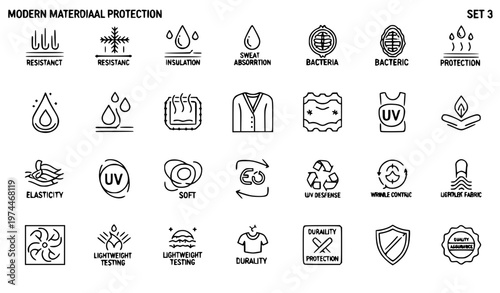 A set of modern material protection icons in a minimal flat design style