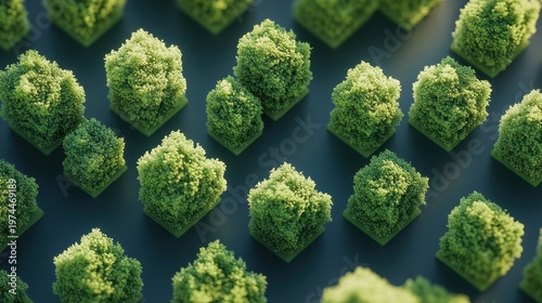 Green Cubes Representing Sustainable Eco Technology and Minimalist Innovation in a Repeating Pattern