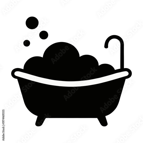 Vector icon of a bathtub filled with bubbles and a faucet