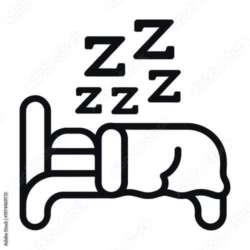 Minimalist vector of a bed with sleep bubbles indicating restful sleep