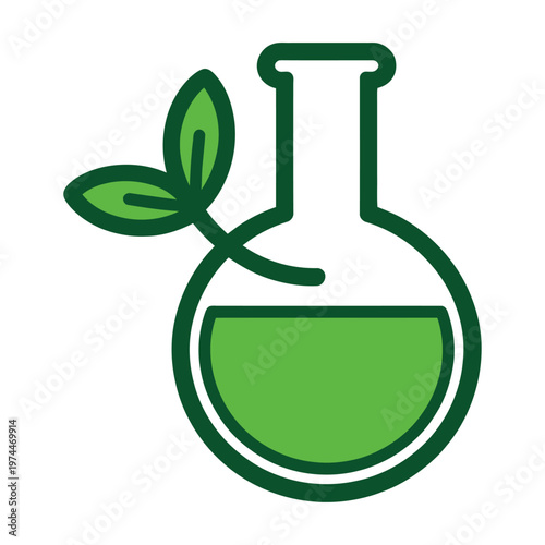 Green vector of a flask with a leaf growing out of it