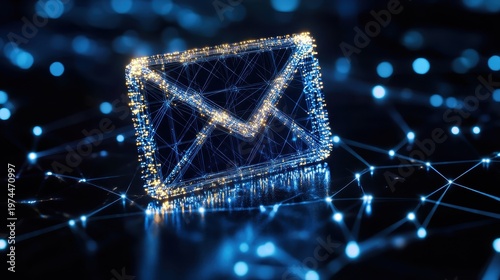 Secure Digital Email Communication Icon with Abstract Cyber Network Overlay