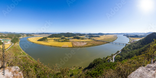 전남 함평군 사포나루와 영산강의 가을 풍경