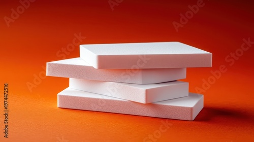Neatly stacked white business cards on a vibrant orange background, ready for printing and branding