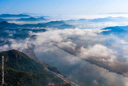 전남 함평군 사포나루와 영산강의 아침운해