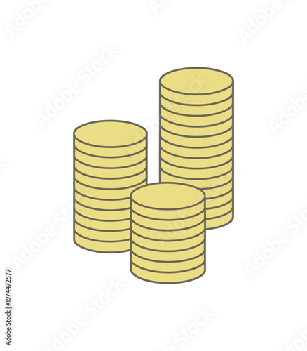 Vector depicting three stacks of gold coins of varying heights arranged neatly