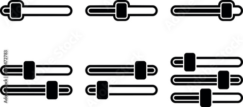 Black and white simplified vector icons of buckle straps horizontal and vertical