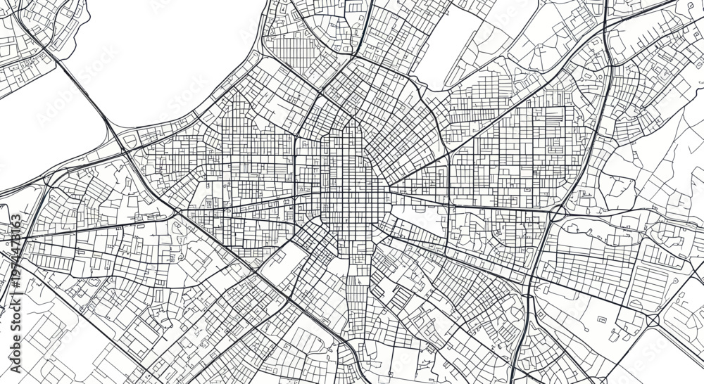 Obraz premium Detailed Urban City Map Grid Network Abstract Illustration.