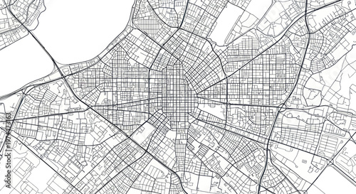Detailed Urban City Map Grid Network Abstract Illustration.