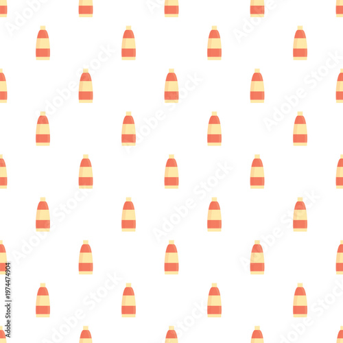 Seamless pattern displaying suntan lotion bottles on a white background