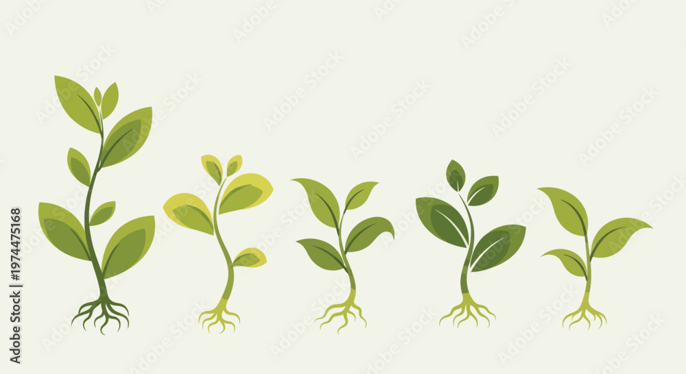 Fototapeta premium Green Sprouts Growing in Sequence Showing Plant Development.