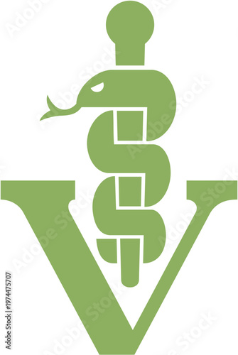 Veterinary Caduceus Symbol with Snake and Letter V