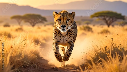 A cheetah runs through a savannah (1)