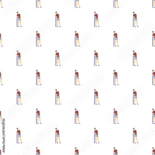 Man standing contemplating with arms crossed, seamless pattern on white background