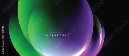 Abstract background features vibrant overlapping circles. Green, purple, pink hues blend smoothly. Modern design, simple text element present.