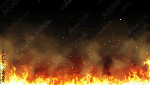 Fiery Blaze Background with Smoke and Embers in a Dramatic and Intense Display