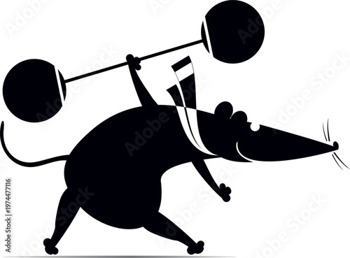 Strong rat or mouse holds a weight