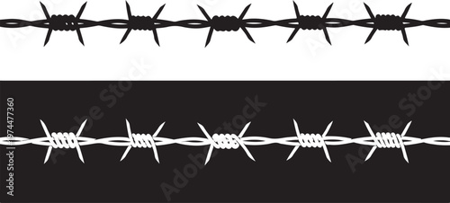 Barbed wire pattern over transparent and dark backgrounds vector illustration.