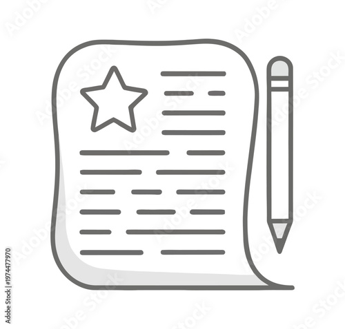 Vector of a rolled-up document with a star and a pencil placed alongside it