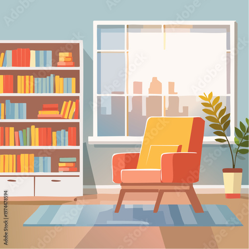 Intérieur de Bibliothèque avec Étagères Pleines de Livres et Lumière Naturelle
