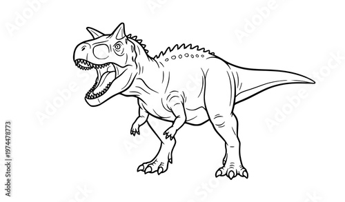 Roaring Carnotaurus dinosaur outline vector coloring book page for kids