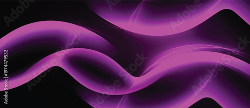Abstract magenta waves flow across black background. Smooth curves create dynamic, glowing visual effect. Minimalist design.