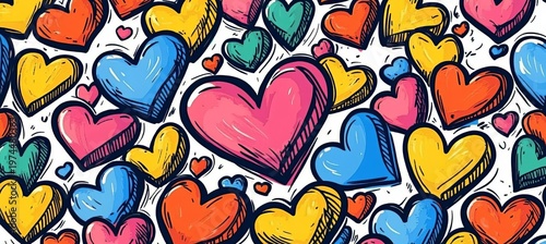 Whimsical Hand Drawn Heart Carnival Background with Colorful Cartoon Heart Illustrations and Designs