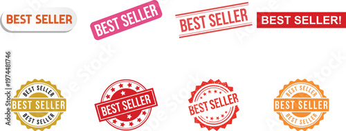 Best seller icon set vector design premium badge label sticker emblem tag symbol shopping e-commerce marketing sale product award sign bestseller mark collection group isolated.