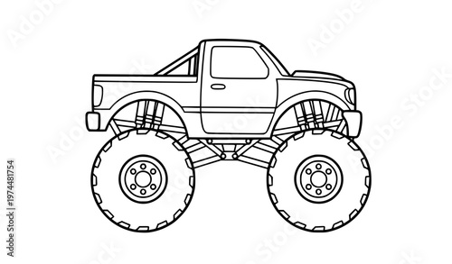 Monster truck coloring page vector outline printable kids illustration