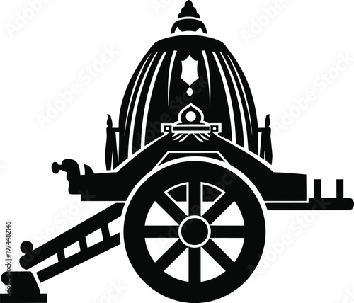 Traditional Indian chariot with large wheel and ornate roof isolated on transparent background