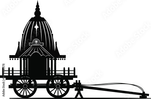 Traditional Indian temple cart or chariot with dome and wheels for religious processions  isolated on transparent background