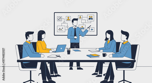 Office team collaboration planning session flat vector illustration