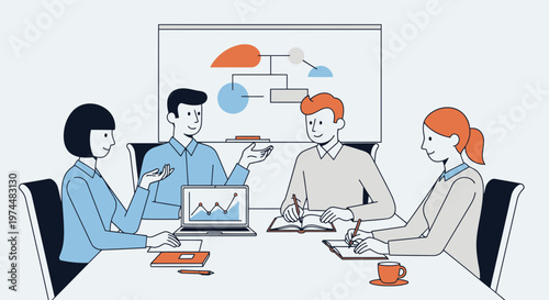 Office team planning discussion session flat vector illustration
