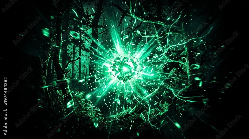 Fototapeta premium Vivid Emerald Green to Midnight Black Gradient - Intense Exploding Abstract Background