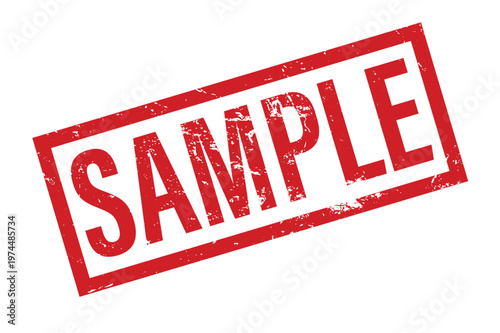 Red sample stamp on transparent background text word rectangle seal mark symbol sign label. Sample red rubber stamp isolated.