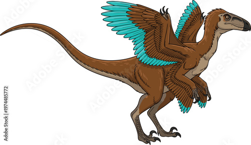 Fierce Raptor Dinosaur Isolated Prehistoric Predator Illustration
