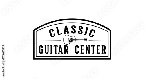 Vintage Guitar Shop Sign Logo.