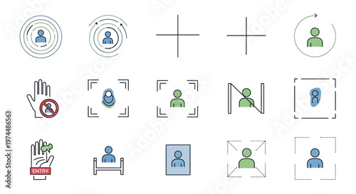 Set of icons representing user profile, privacy, security, and access controls in digital interfaces