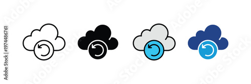 Cloud computing data backup and restore icon vector set. Online storage synchronization system, cloud database recovery, and network information refresh symbol. Vector Illustration.