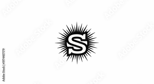 A stylized black letter S encircled by sharp, radiating lines