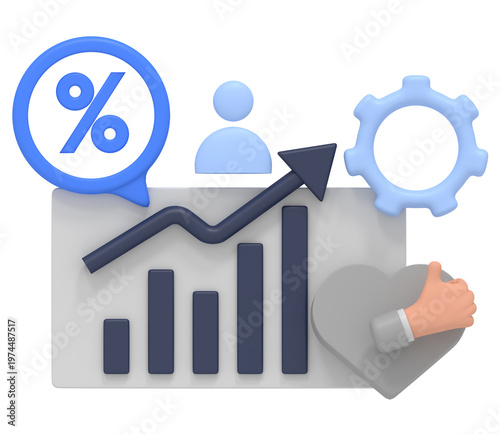 3D Business Growth and Analysis Icons