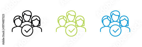 Group of people with check mark icon vector. Verified users, approved team, successful recruitment, human resources validation, and community trust symbol. Vector Illustration.